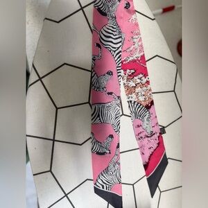2 pink zebra silk twilly scarf knockoff Hermes 100% silk a pair